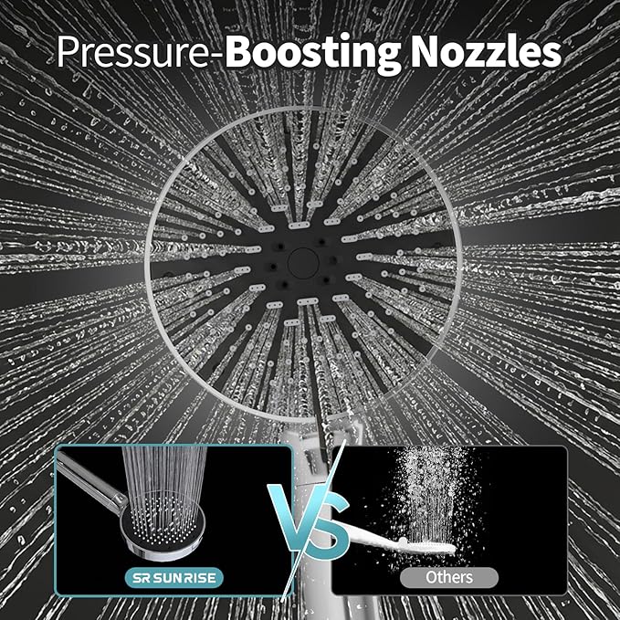 SR SUN RISE NSF Filtered Shower Head with Handheld High Pressure 9-Spray Settings Power Wash Detachable Filter for Hard Water Removes Chlorine (Chrome Silver, 4.9inch)