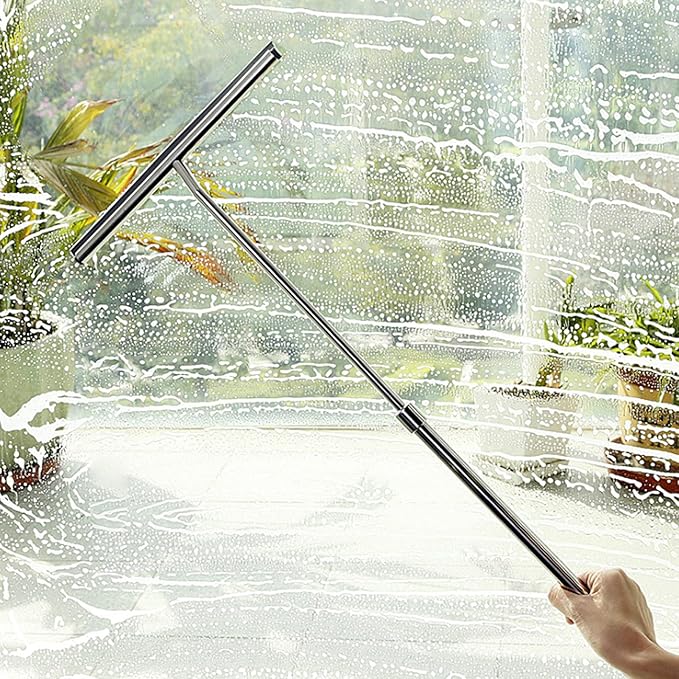 Kitchen Glass Cleaner, Adjustable Glass Wiper, Bathroom Mirror Brush, Stainless Steel Glass Wiper, Extendable Handle Stainless Steel Window Glass Cleaner Wiper Bathroom Mirror Brush