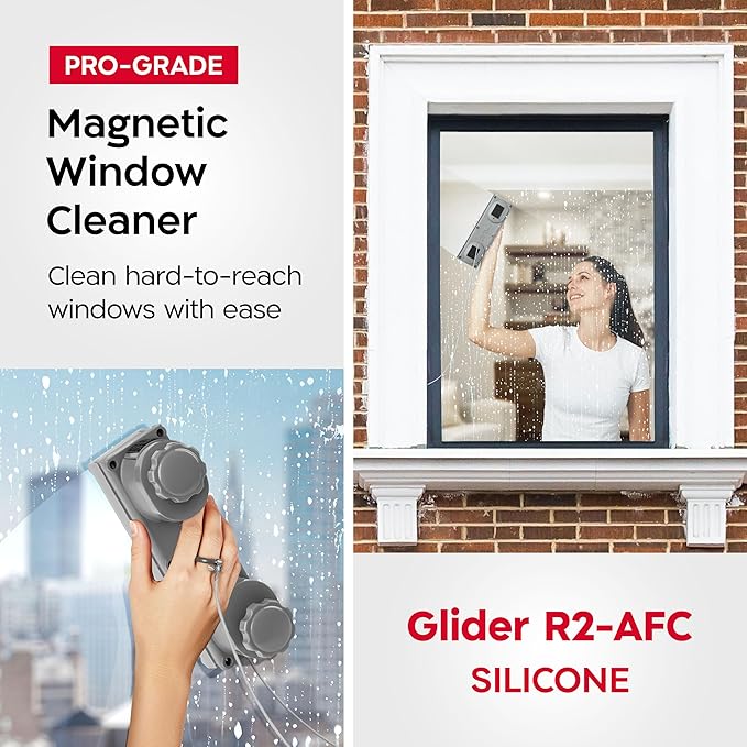 Tyroler Magnetic Window Cleaner Tool | The Silicone Glider R-2 AFC Fits Windows 0.1"-1.2" Thick | Double Sided Outside Window Cleaner Tool | Adjustable Control