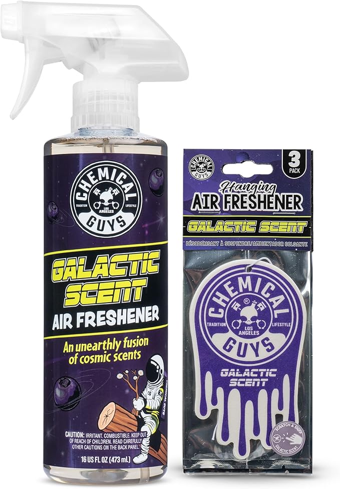 Chemical Guys Galactic Scent Air Freshener and Odor Eliminator, 16 fl oz with 3 Pack of Hanging Air Fresheners (Great for Cars, Trucks, SUVs, RVs, Home, Office, Dorm Room & More) - HOL460