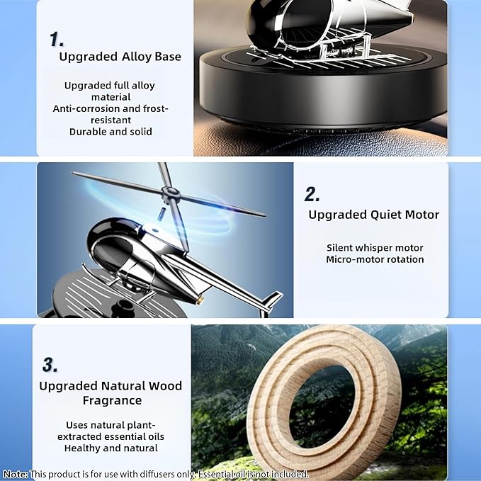 Car Diffuser Quiet & Stylish Helicopter Solar Dashboard Decor Auto-Rotating Air Purifier for Men & Military Enthusiasts Enhance Driving Experience (Red)