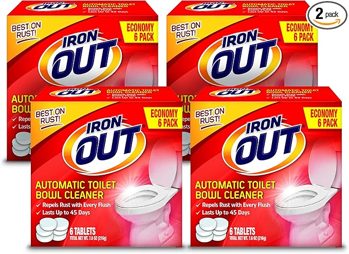 Iron OUT Automatic Toilet Bowl Cleaner, Repel Rust and Hard Water Stains with Every Flush, Household Toilet Cleaner, Pack of 6, 24 Tablets
