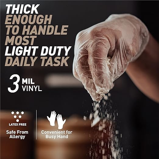 OKIAAS Disposable Gloves XL, Food Safe, Bulk of 200 Pcs|Latex and Powder-Free Clear Vinyl Gloves for Cleaning, Food Prep