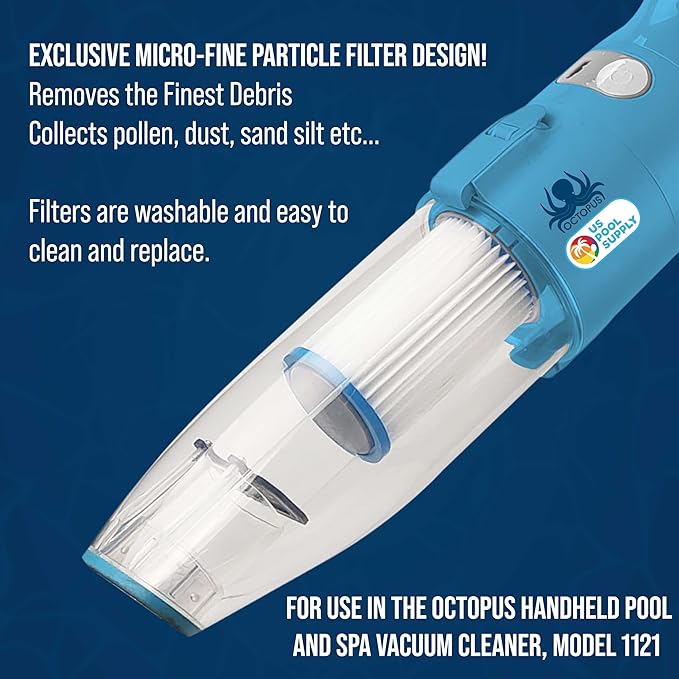 U.S. Pool Supply 2 Replacement Filter Cartridges for Use in The Octopus Handheld Pool and Spa Vacuum Cleaner, Model 1121 - Provides Premium Clean Water Filtration, Removes Finest Swimming Pool Debris