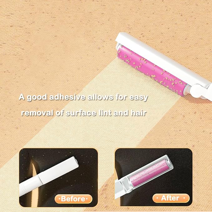 Washable Gel Lint Roller 3 Pack, Reusable Sticky Lint Roller Portable Pet Hair Remover Cleaner for Clothes, Travel, Home, Large with Cover and Foldable Mini Remover, Pink