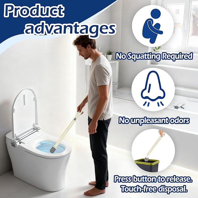 Pumice Stone Toilet Bowl Cleaner with 20" Ultra Long Handle, Push-Button Replaceable Head Hard Water Ring Stain Remover for Bathroom, Bathtub, Pool, Kitchen Sink Cleaning, 7 Pack (gray)