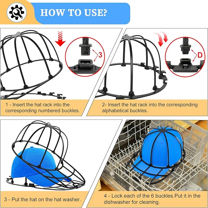 Eiito Hat Washer Cage,Hat Washer for Washing Machine and Dishwasher,Baseball Cap Washing Cage,Say Goodbye to Deformed Dirty Hats (Black 2 Pack)