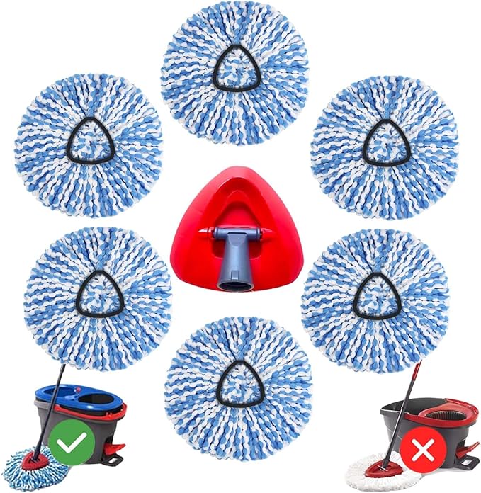 6 Pack Mop Head Replacement for O Cedar Only 2-Tank RinseClean Spin Mop, Mop Replace Refills for Ocedar Made of Fluffy Microfiber, Machine Washable, with 1 Mop Base