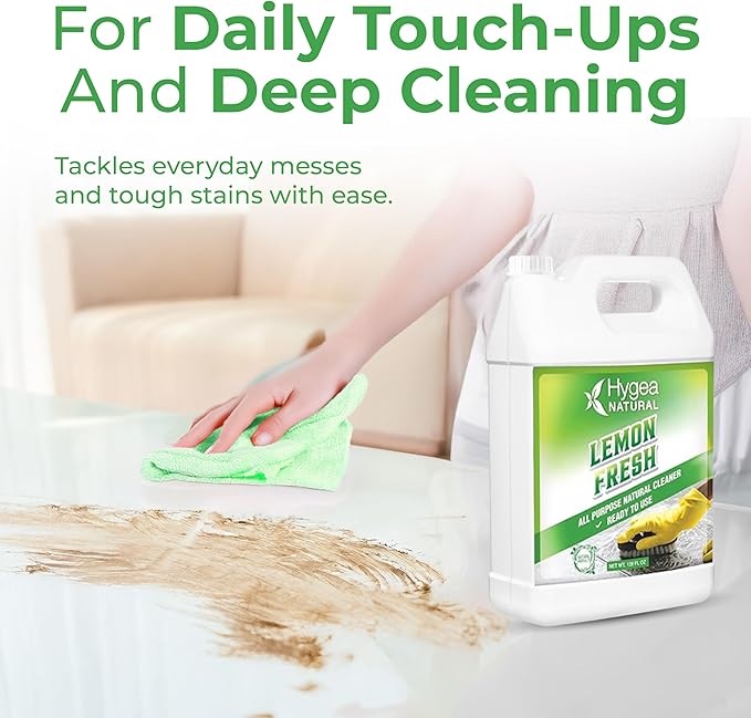 Hygea Natural Lemon Fresh All Purpose Cleaner - Multi-Surface & Floor Cleaner - Removes Soil, Dirt & Grease - Wet Gloss Finish - pH-Neutral & Ammonia Free (128oz Gallon)