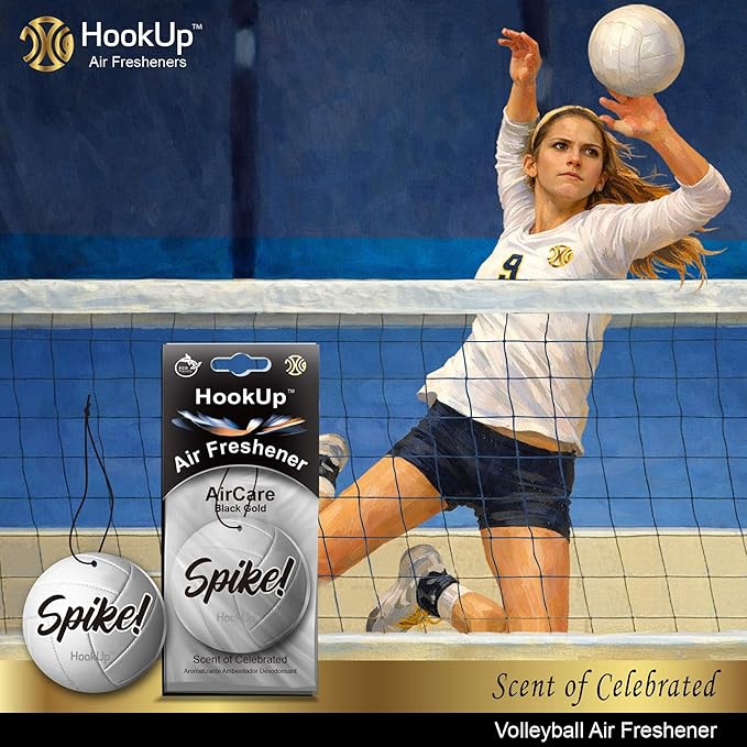 Volleyball Car Air Freshener by HookUp - 10 Pack - Black Gold Scent (Extra Strong) | Unique Volleyball Gift for Players, Coach, Fans | Hanging Car Accessory with Long Lasting Fresheners Smell