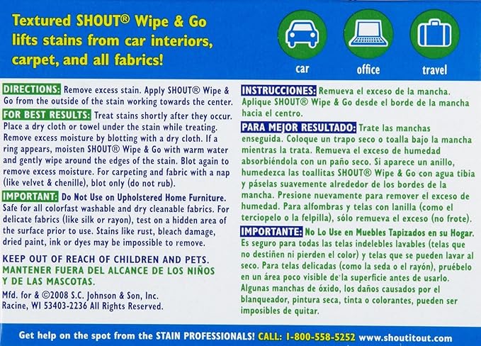 Shout Stain Remover Wipes, 12 Count (Pack of 2)