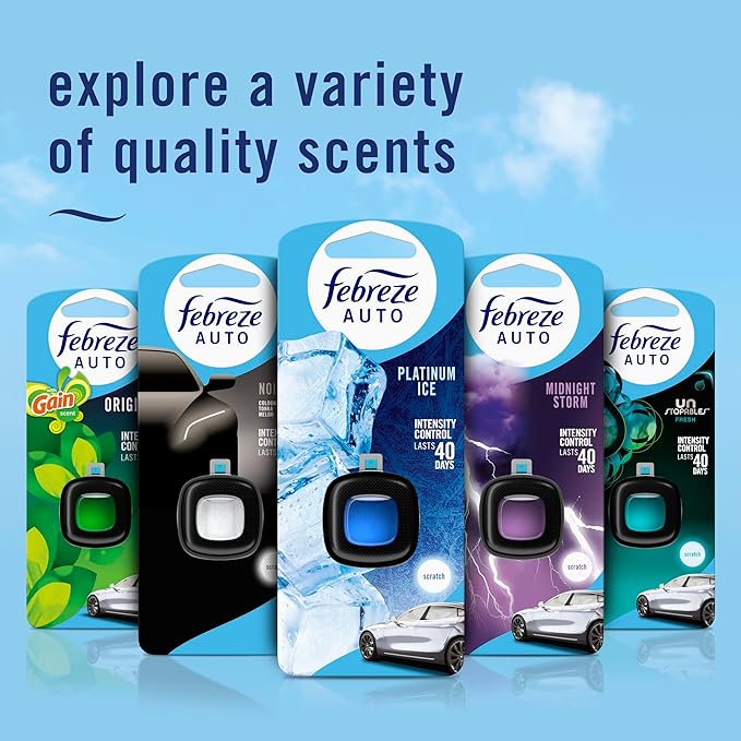 Febreze AUTO Air Freshener, Odor-Fighting Automotive Vent Clip, Midnight Storm Scent, 8 Count