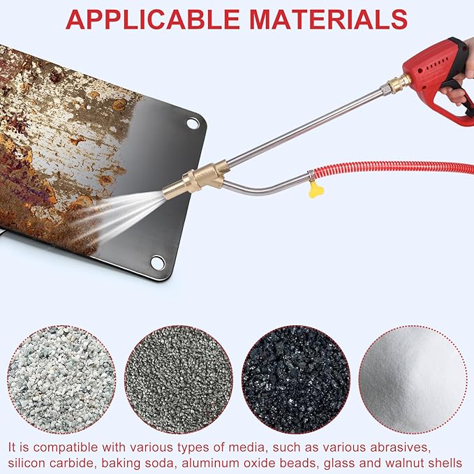 Pressure Washer Sand Gun Blaster Kit with Gun, 5000 PSI Sand Gun Blaster for Pressure Washer with 4 PCS Replacement Nozzle & 1/4'' Quick Disconnect Wet Abrasive Sand Gun Blaster Attachment