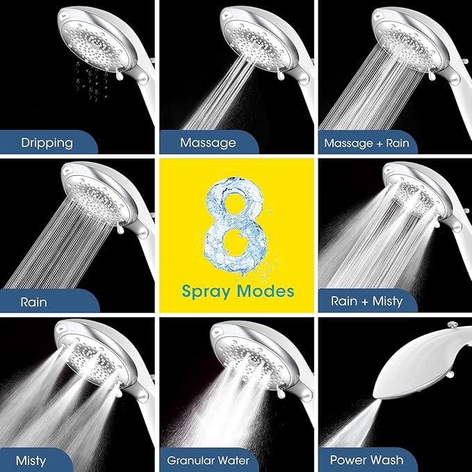 FASDUNT Filtered Shower Head with Handheld, High Pressure 8-Mode Handheld Showerhead with Filters for Hard Water -Remove Chlorine, Built-in Power Wash, Extra Long 80" Hose & Adjustable Bracket