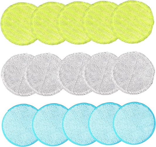 Reusable Mop Pads 15Pcs Water-Absorbent Spin Mop Pads 5.9 ＆ 6.3 Inch Easy Cleaning Round Microfiber Mop Pads Refill Replacements for Floor Cleanining