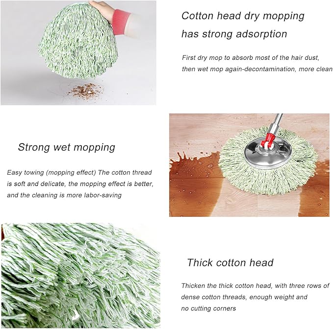 5 Pack Spin Mop Refill for Cotton Thread Mop Head Replacement, Round Cotton Compatible Mops Heads for Hardwood,Tile, Marble Floor