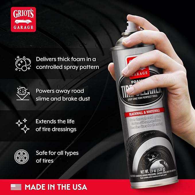 Griot's Garage Foaming Tire Cleaner, Removes Silicone Residue and Grime on Car, Truck, Motorcycle, and RV Tires, Safe for Whitewall Tires, 10952, 19oz