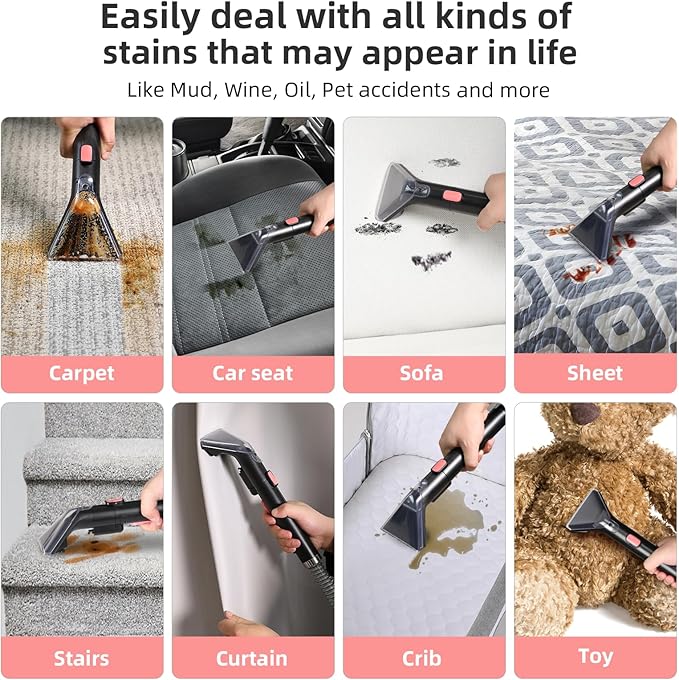 Carpet Cleaner Machine 11Kpa Strong Suction, New 450W Powerful Motor, Portable Upholstery Cleaner with Spot Cleaner, Stain Remover for Pet Accident, Rugs, Carpet and Upholstery Red