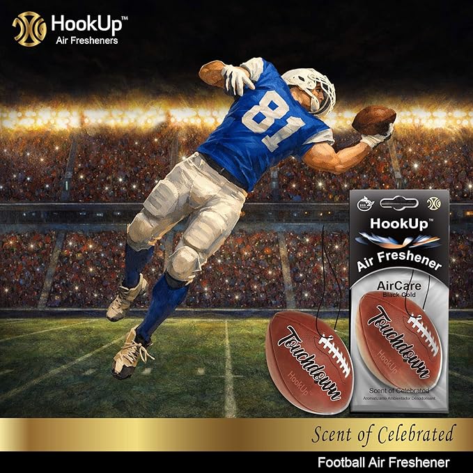 Football Car Air Freshener by HookUp - 25 Pack - Black Gold Scent (Extra Strong) | Unique Football Gift for Players, Coach, Fans | Hanging Car Accessory with Long Lasting Fresheners Smell