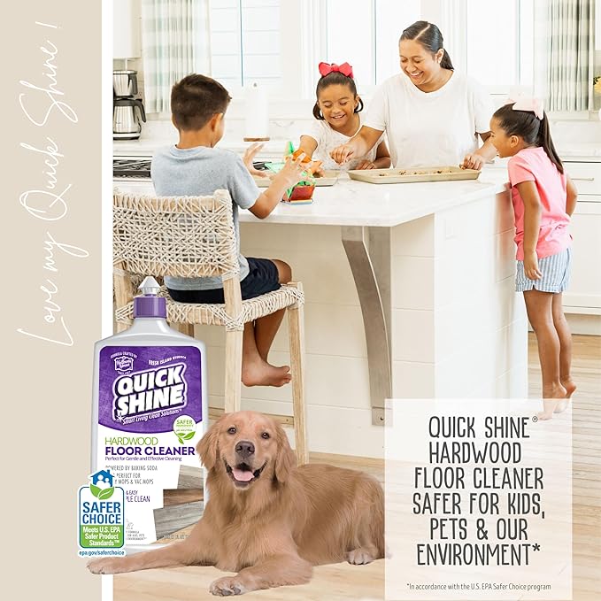 Quick Shine Hardwood Floor Cleaner 27oz, 6Pk| Use in Spray & Vac Mops| Removes Dirt & Scuff Marks| Ready-to-Use, Streak Free, No Rinse| Safer Choice Cleaner| Perfect for Gentle and Effective Cleaning
