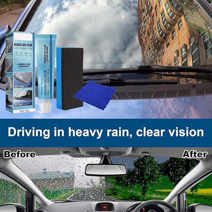 XIRUJNFD Car Glass Oil Film Cleaner, Water Spot Remover for Cars, Glass Film Removal Cream, Glass Oil Film Remover for Car (2 Set)
