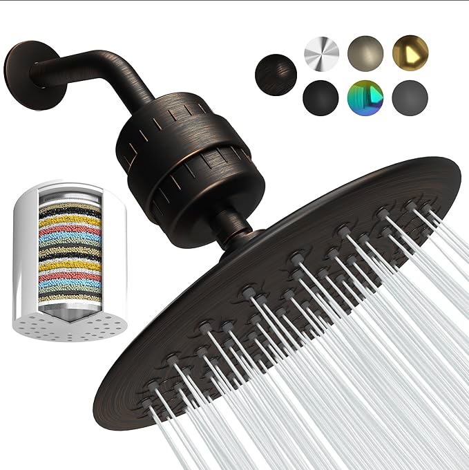 SparkPod Luxury Filtered Shower Head Set 23 Stage Shower Filter - Reduces Chlorine and Heavy Metals - High Pressure Showerhead Filter (9.5" Round, Vintage Oil Rubbed Bronze)