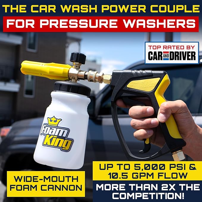 Foam Cannon Pressure Washer Gun, Stubby Foam Sprayer for Car Wash, Power Washer Swivel for Pressure Washers - Incl. Wash Mitt & Microfiber Towel, Ultimate Detailing Kit for Deep Cleaning