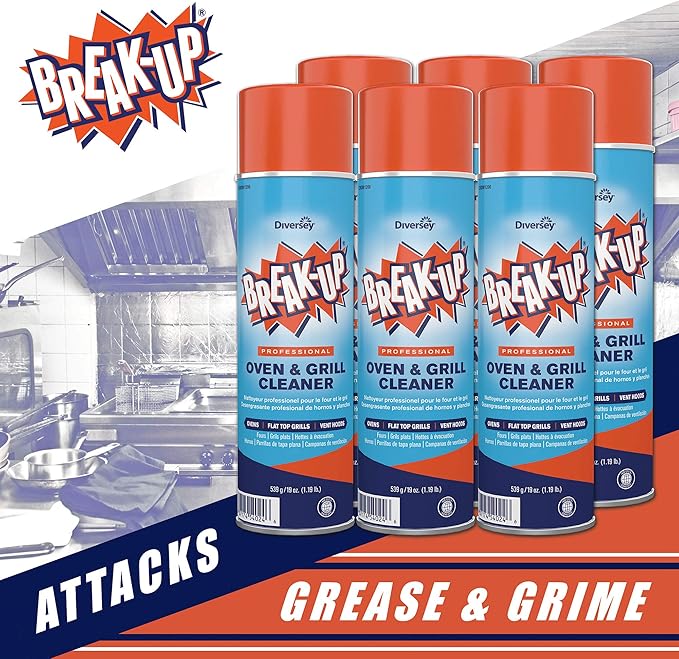 Diversey CBD991206 Break Up Professional Oven & Grill Cleaner, Heavy Duty Spray Removes Baked on Grease, Aerosol, 19-Ounce (Pack of 6)
