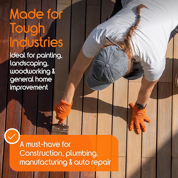 Inspire Heavy Duty Orange Nitrile Gloves | ULTRA 8 Mil Diamond Textured Grip | Industrial Mechanic Disposable Cleaning Gloves