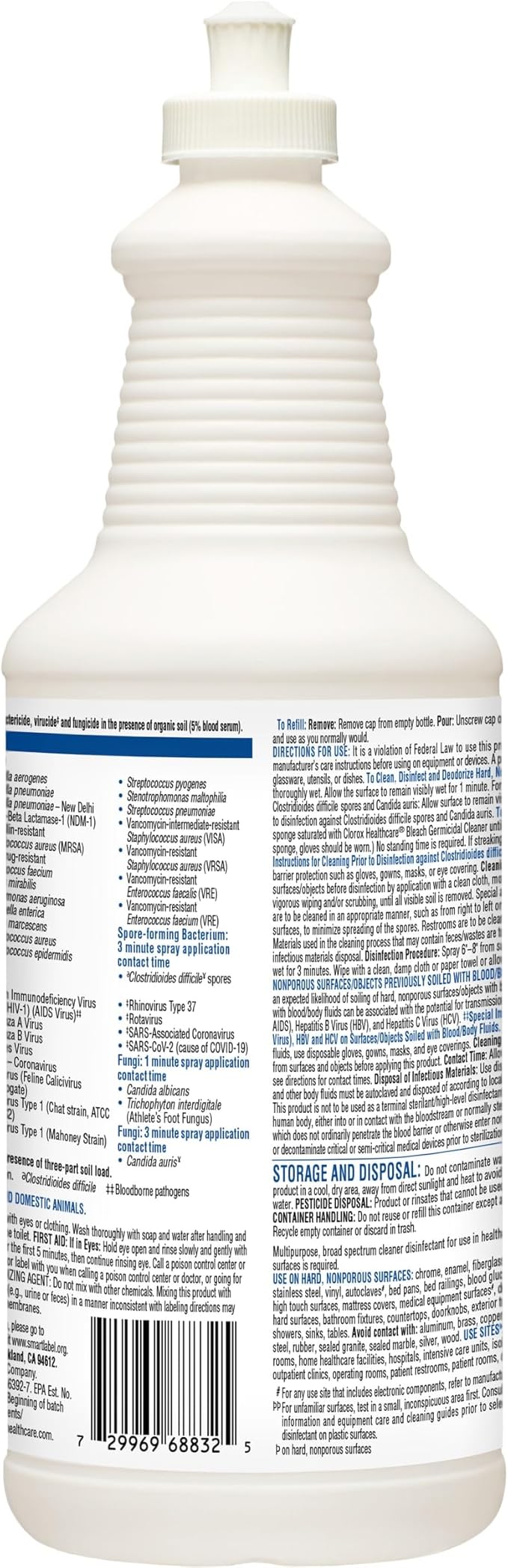 CloroxPro Healthcare Bleach Germicidal Cleaner Pull-Top, Healthcare Cleaning and Industrial Cleaning, 32 Ounces - 68832 (Pack of 6)