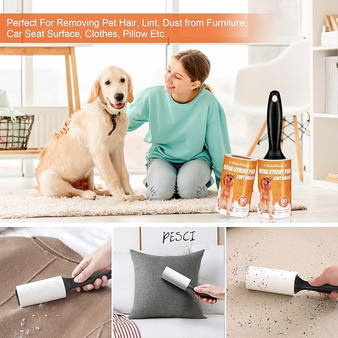 Lint Rollers for Pet Hair, Sticky, Remover for Couch, Clothes Furniture and Carpet. Dog Hair Remover Cat Hair, Animal Fur, Fuzz, Mega Value Set 21 Pack