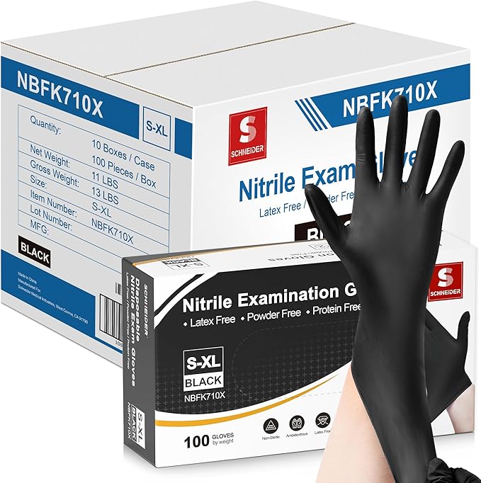 Schneider Nitrile Exam Gloves, 4 Mil Black Gloves Disposable Latex Free Powder Free, Food Safe for Cooking, Food Prep, Clean
