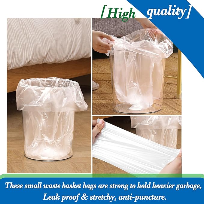 Hommaly 5 Gallon 212pcs Small Clear Trash Bags Strong Clear Garbage Bags, Bathroom Trash Can Bin Liners, Plastic Bags for Office, Waste Basket Liner, 4,4.5,5Gal(5G212-Clear)