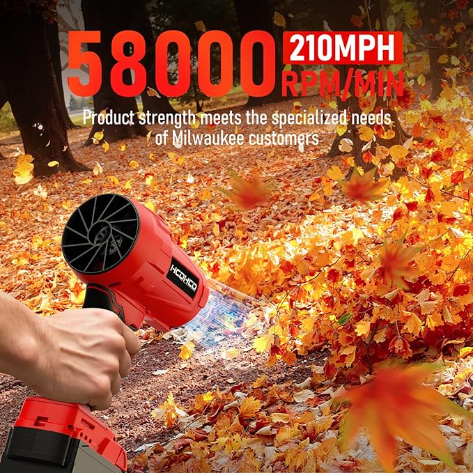 Cordless Leaf Blower Milwaukee M18 18V Battery,580000RPM Turbo Jet Blower with 4 Nozzles, Lightweight Handheld Blower for Patio, Lawn, Yard, Leaves, Dust, Garage & Snow Cleaning (No Battery)