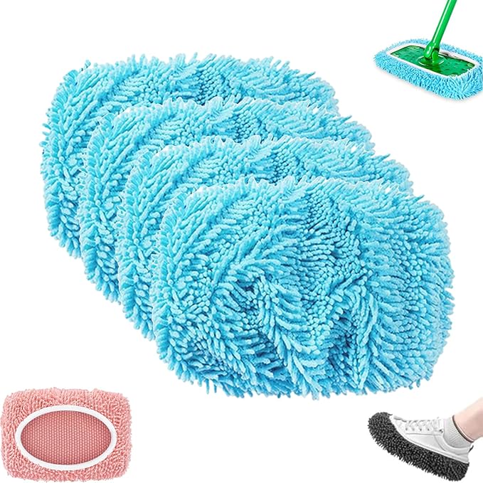 Reusable Mop Pads - Reusable Microfiber Mop Pads, Washable ChenilleMop Refill Pad for Home Use, Replacement Mops Heads for Floor Cleaning (Blue,4pcs)