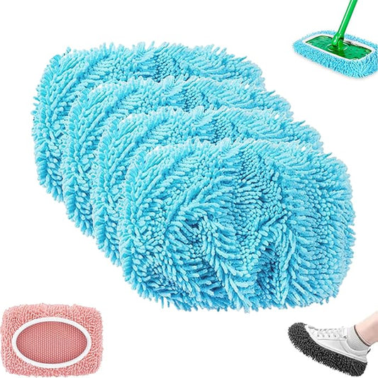 Reusable Mop Pads - Reusable Microfiber Mop Pads, Washable ChenilleMop Refill Pad for Home Use, Replacement Mops Heads for Floor Cleaning (Blue,4pcs)