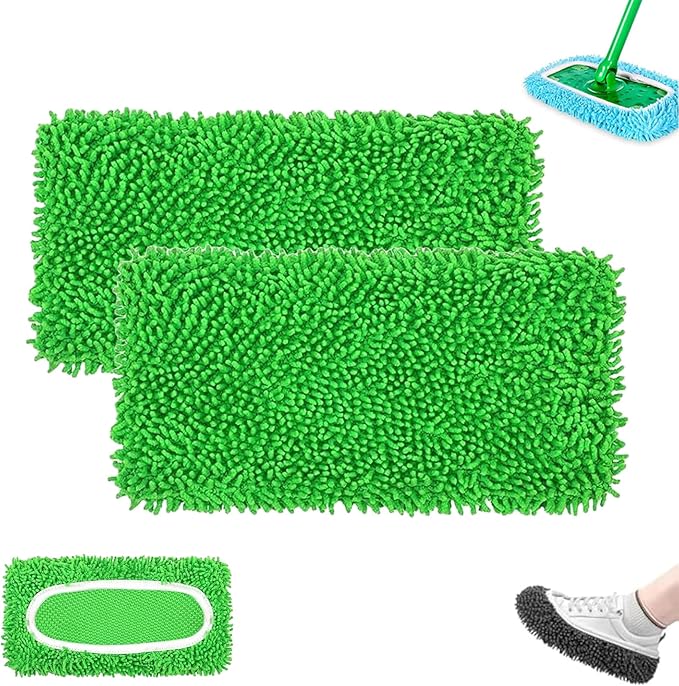 Reusable Mop Pads - Reusable Microfiber Mop Pads, Washable ChenilleMop Refill Pad for Home Use, Replacement Mops Heads for Floor Cleaning (Green,2pcs)
