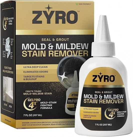 Mold Stain Remover Gel | Heavy Duty Mildew Stain Remover | Tile Grout Cleaner | Home Cleaning Gel for Bathroom Grout, Bathtub, Shower, Caulk & Front Loader Washing Machine Seal | Zyro