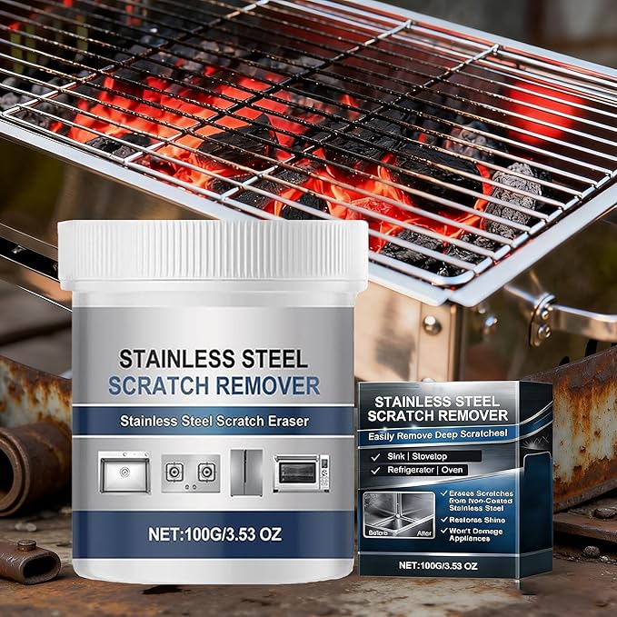 Stainless Steel Scratch Remover Kit, Multi-purpose Stainless Steel Scratch Remover Paste, 100g All-Purpose Restorer for Fridge Stove Faucet Appliance Aluminum Restoration Maintenance (1Pc)