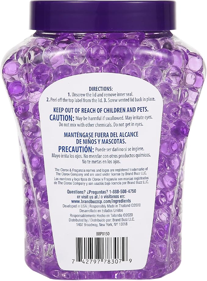 Clorox Fraganzia Crystal Beads Air Freshener, Long Lasting Room Deodorizer and Odor Eliminator Gel Beads to Freshen Home, Car, or Office, Lavender with Eucalyptus Scent, 12 Fl Oz - 12 Pack