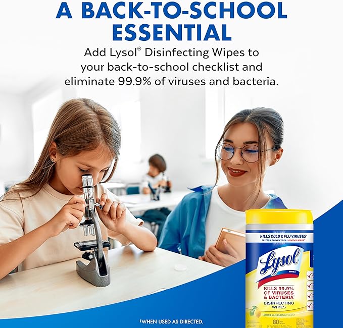 Lysol Disinfectant Wipes, Multi-Surface Antibacterial Cleaning Wipes, For Disinfecting and Cleaning, Lemon and Lime Blossom, Pack of 4