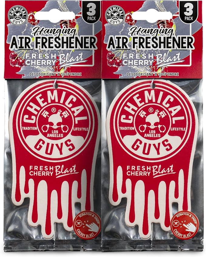Chemical Guys Hanging Air Freshener, Fresh Cherry Scent 6 Pack, Great for Cars, Trucks, SUVs, RVs, Home, Garage, Workspace, Dorm Room & More (2 x 3 Packs) - AIR40602