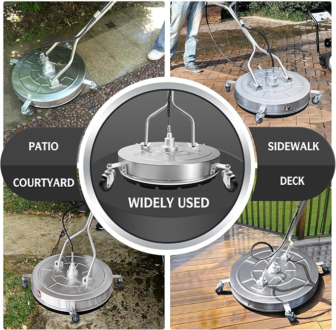 RAYNEL 30'' Pressure Washer Surface Cleaner with 4 Wheels, Dual Handle, Stainless Steel Housing, 2 Hose Adapters, 4 Replacement Nozzles and 5 Spray Nozzles