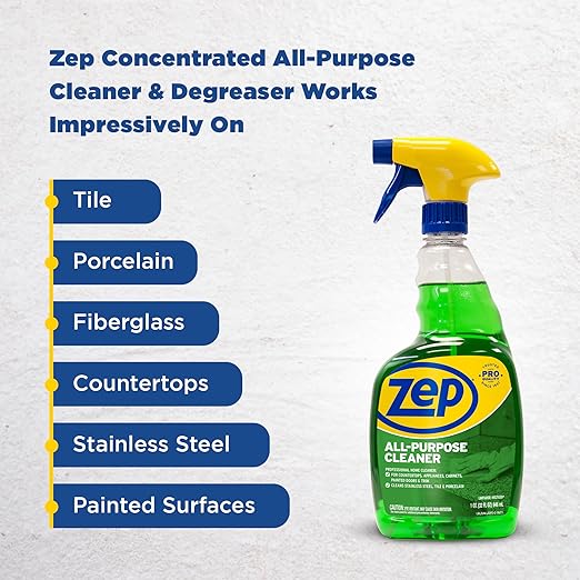 Zep All-Purpose Cleaner - 32 oz (Pack of 4) ZUALL324- designed to tackle tough grease dirt and grime throughout your home