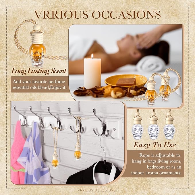 BBTO 100 Pcs Car Air Fresheners Diffuser with Wooden Cap Empty Aromatherapy Diffuser Clear Car Fragrance Holder Pendant Hanging Perfume Fresheners Bottles for Decor(Spooky,Clear)