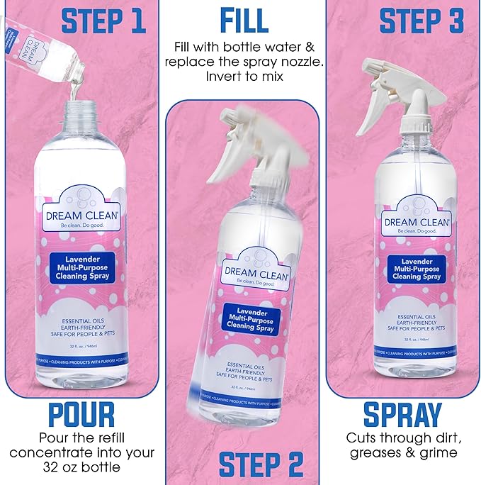 Dream Clean Lavender Multi-Purpose Cleaning Spray - Biodegradable and Cruelty-Free Formula for Countertops, Appliances, Outdoor Furniture & More, Lavender Essential Oils, 32oz