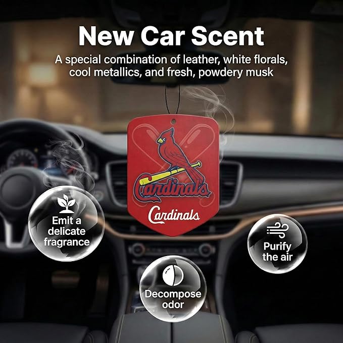 2 Pack MLB Car Air Freshener - Licensed Hanging Scented Air Freshener, Red Shield with Cardinals, Sports Fan Auto Fragrance for Car, Truck & Home