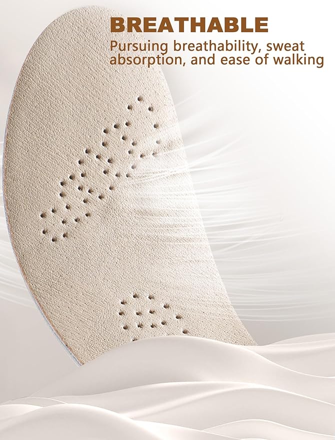 Leather Sockless Shoe Insoles for Men, Thin Dress Work Boots Inserts - Shock Absorption, Anti Sweat & Anti-Odor, for Athletic Shoes, Leather Shoes & Business Shoes (Men 9-9.5 / Women 9-10.5)