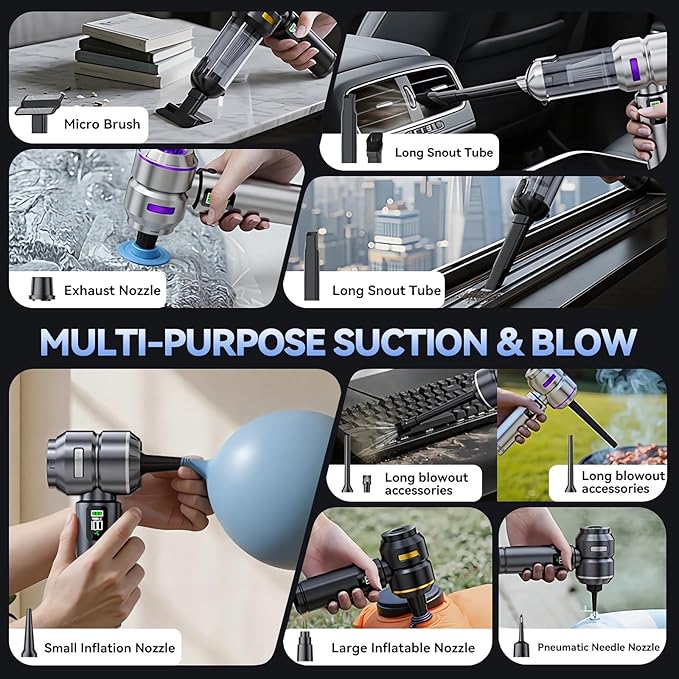 Car Vacuum Cleaner High Power 20000Pa – Cordless Handheld Mini Vacuum & Air Duster for Car & Desk, Home, Office & Camping, Ideal Gift for Men & Women, 6000mAh Battery (Fast Charging Edition)