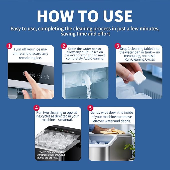 Ice Machine Cleaner Maker Descaler - 12 Unscented Clean Tablets Compatible with Opal, Kitchenaid, GE Profile,Nickel Safe Scale Remover for Countertop, Nugget Ice Makers